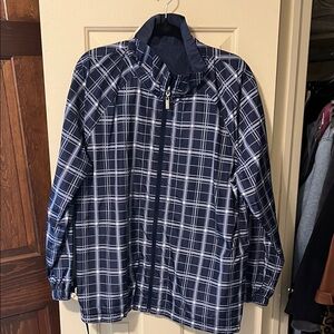 Dennis Basso Reversible Navy Plaid Windbreaker Jacket